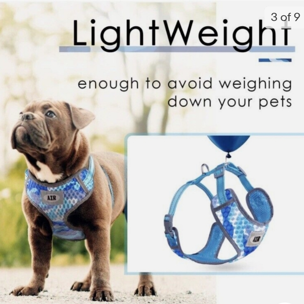 NWT! AIR Blue Camo Mesh Dog Harness Leash Set M NEW